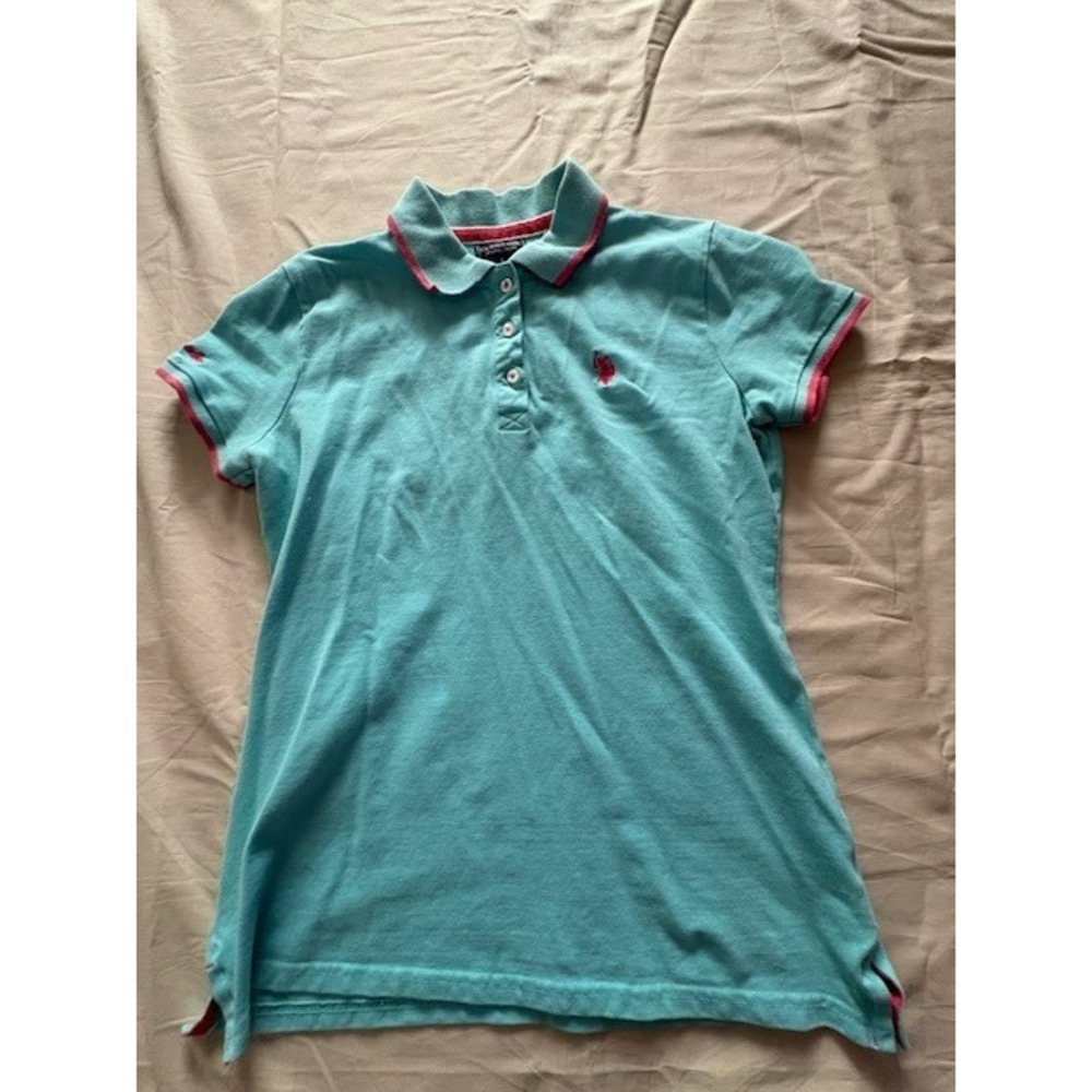 U.S Polo Assn. Womens Aqua Polo Shirt Size S Short Sleeve Logo Embroidered